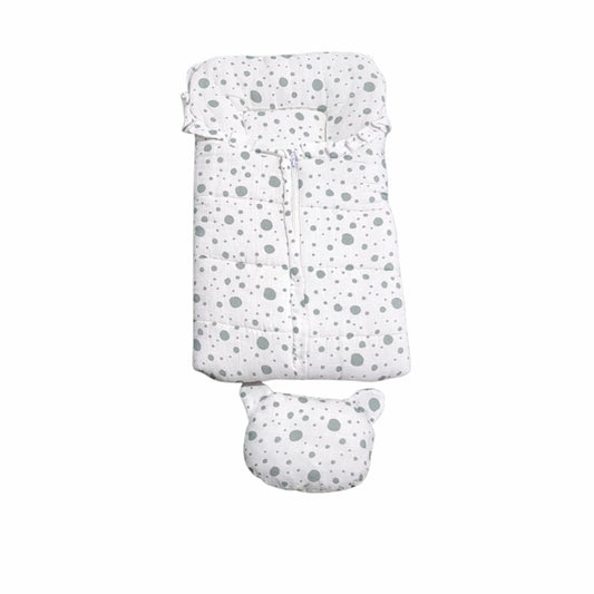 Quilted Pattern Doll Sleeping Bag with Bear Pillow - Polka Dot & Geometric Swaddle assorted