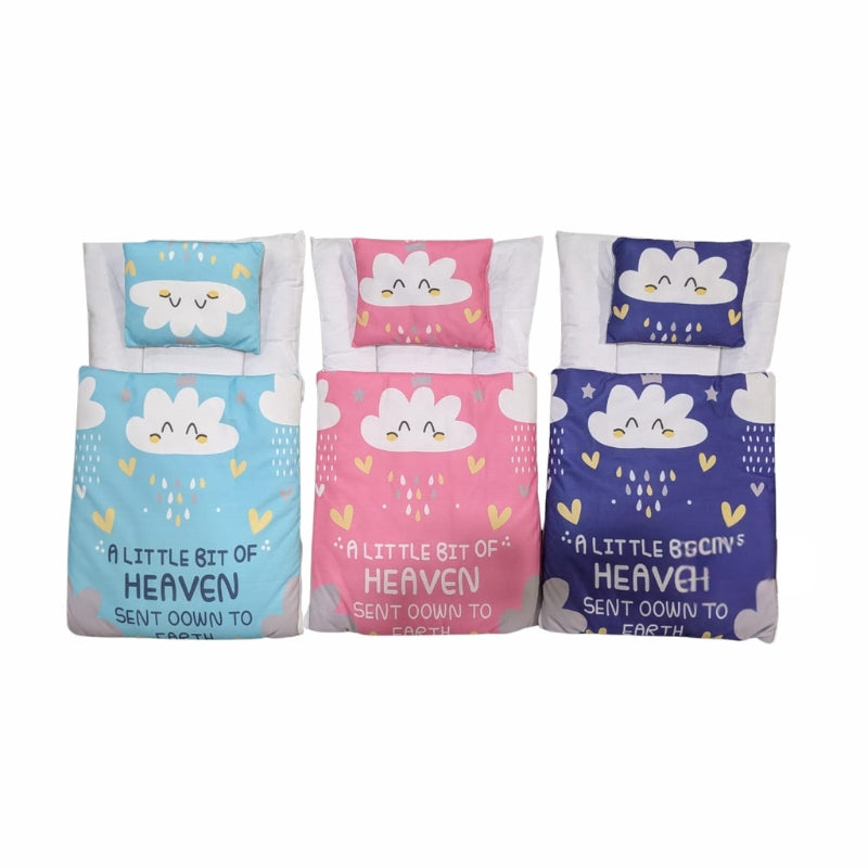 "Heaven Sent" Cloud Quilted Doll Sleeping Bag Set - Raining Hearts Bedding with Pillow