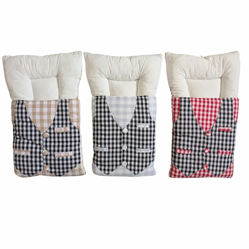 Kidzo Plaid Gingham Vest Baby Sleeping Bag - Quilted Swaddle with Padded Headrest