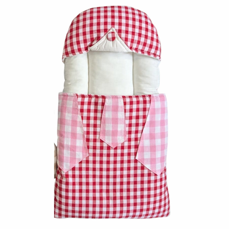 Kidzo Gingham Plaid Quilted Baby Sleeping Bag - Swaddle with Collar and Tie Accents
