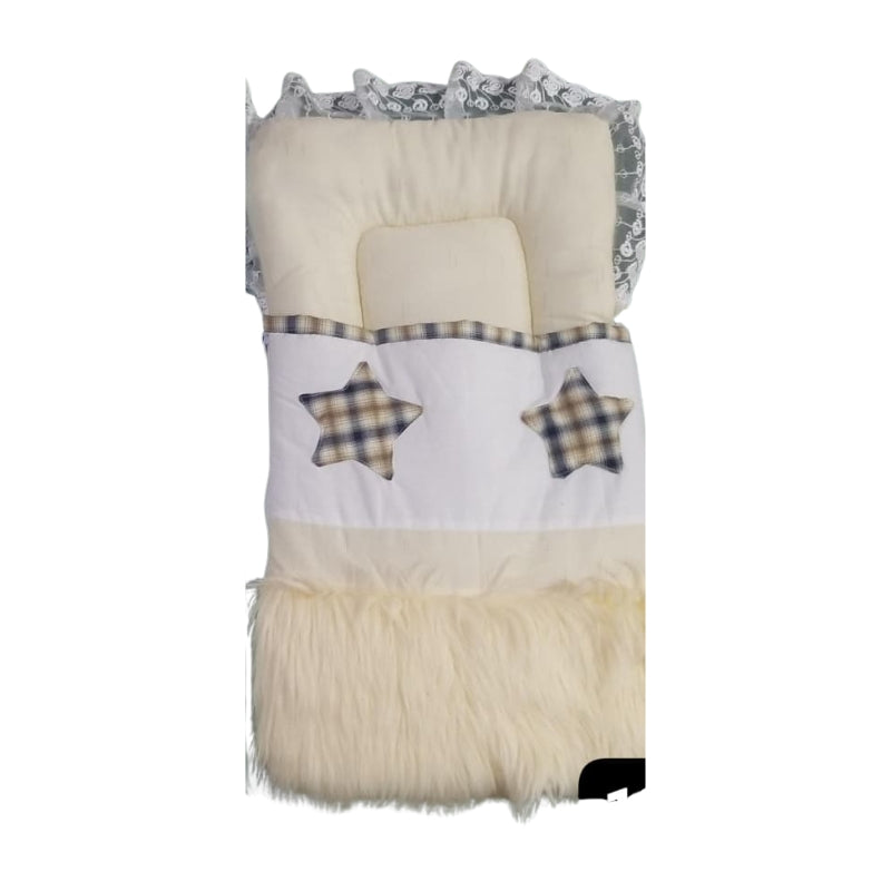 Luxury Baby Sleeping Bag & Pillow Set - Furry Stars Doll Bedding Accessory (Blue & Cream)