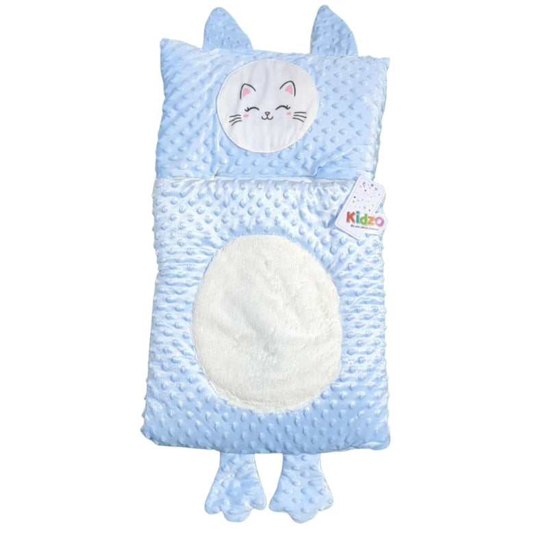 Kidzo Blue Kitten Doll Sleeping Bag - Minky Dot Cat Swaddle with Paws & Ears