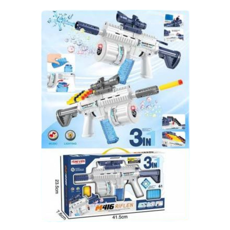 3-in-1 M416 Automatic Bubble Blaster and Soft Dart Rifle with Lights & Music