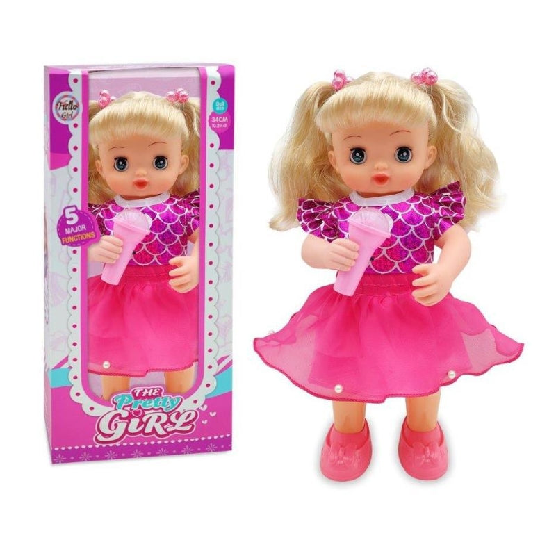 Children's doll that walks & sings into a microphone