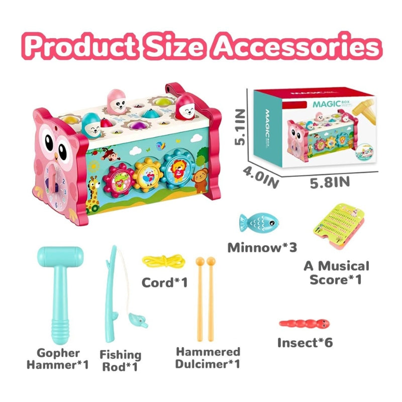 3-in-1 Interactive Magic Box Owl Themed Whack-a-Mole and Fishing Game for Kids