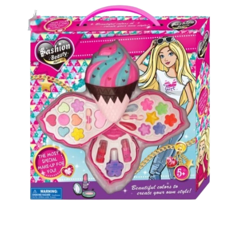 Kids Fashion Beauty Ice Cream Cone Washable Makeup Kit - Portable Dress-Up Set