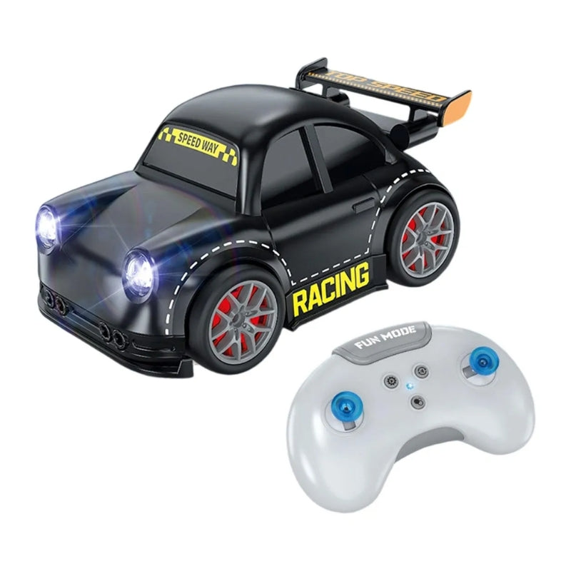 Stealth Black Rechargeable Remote Control Stunt Racing Car with LED Headlights