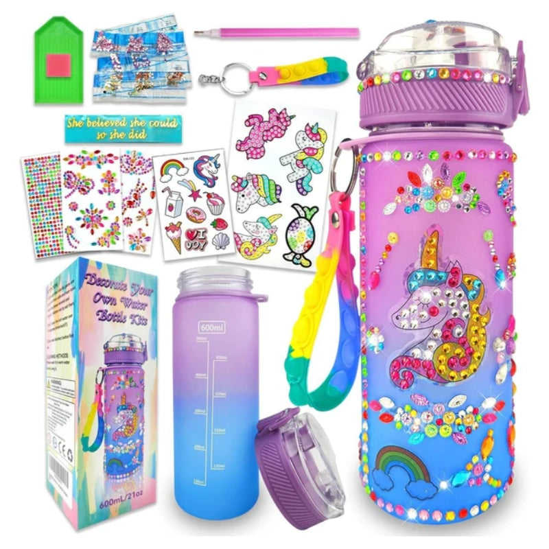 DIY "Decorate Your Own" Unicorn Water Bottle Craft Kit with Sparkly Rhinestones