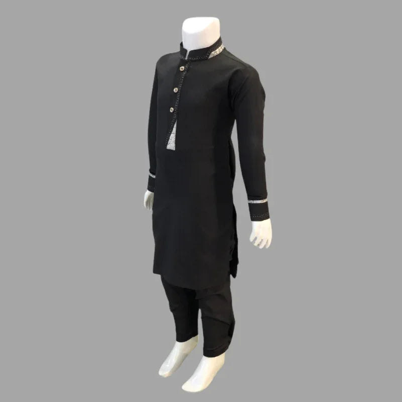 Black And White Polyester Shalwar Kameez For Kids