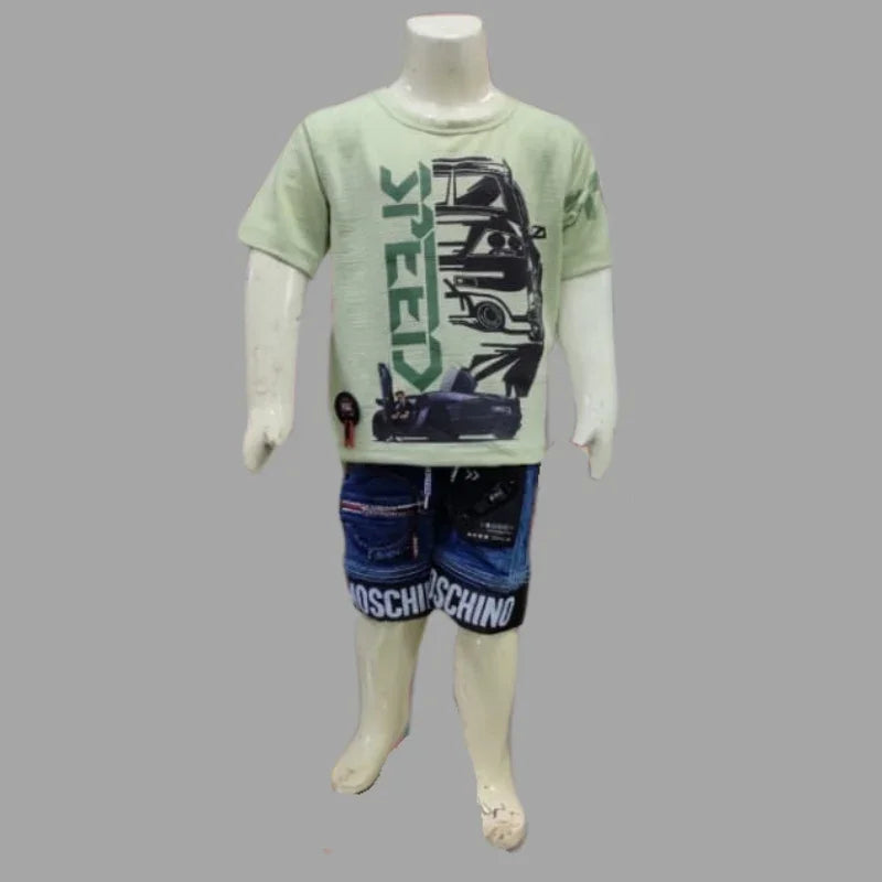 Cool Fabric T-Shirt With Short Jeans For Kids