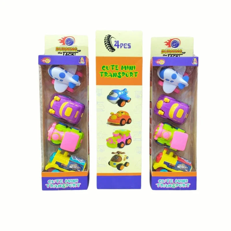 Pack Of 4 Cute Transport Cartoon Cars