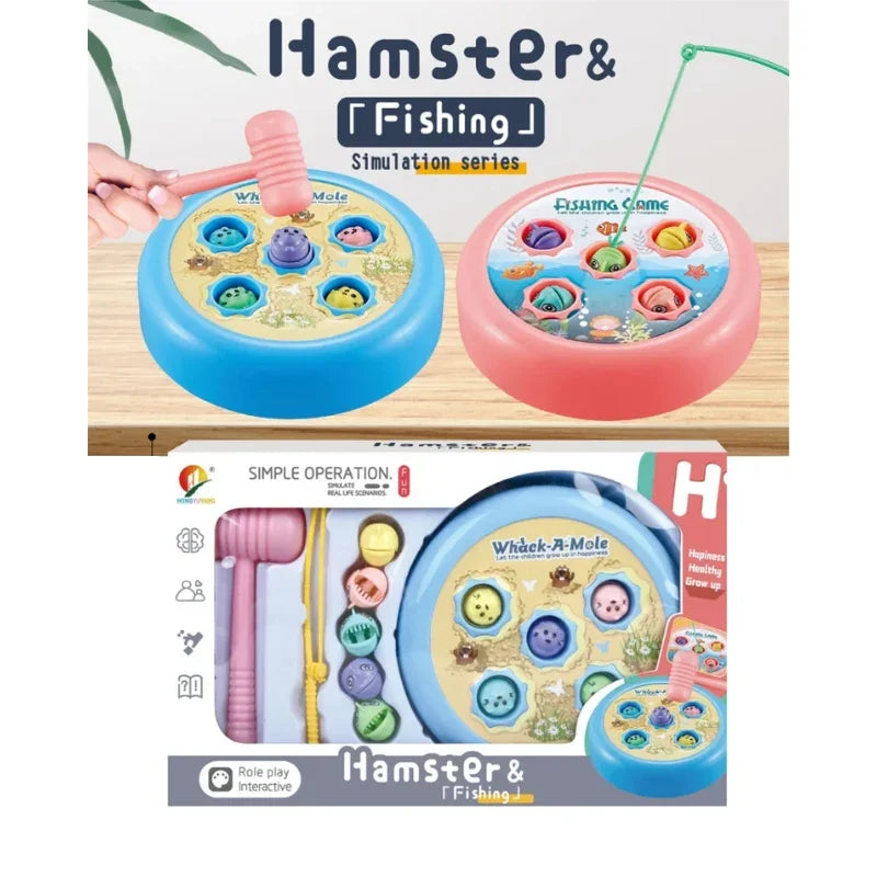 Electric Hamster & Fishing Catching Game Play Set Toy For Kids