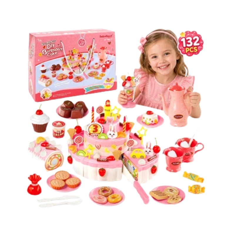 Brand New Pink DIY Birthday Cake and Dessert Tea Party Toy Set
