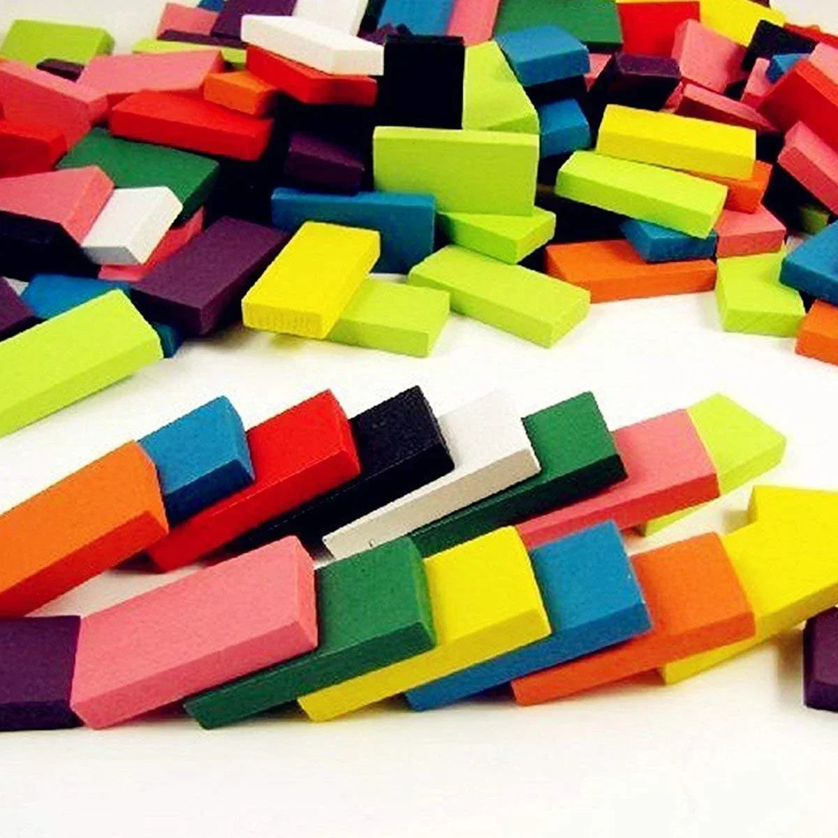 multicolor wooden domino blocks domino race