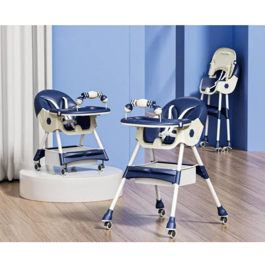 Adjustable Baby High Chair Multi-Functional Feeding Chair with Recline, Wheels & Rattles for Comfortable Mealtime