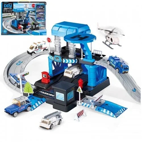 Deluxe City Rescue Police Station Playset with Track, Helicopter & Vehicles – Kids Action Toy Set