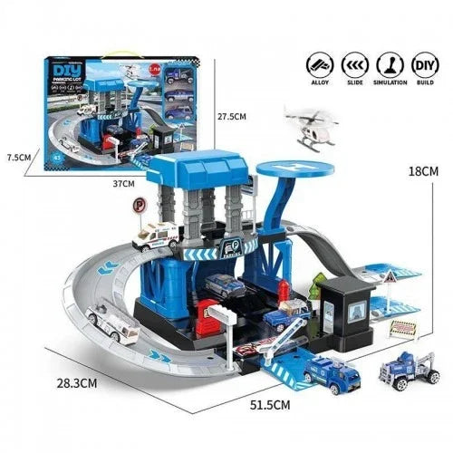 Deluxe City Rescue Police Station Playset with Track, Helicopter & Vehicles – Kids Action Toy Set