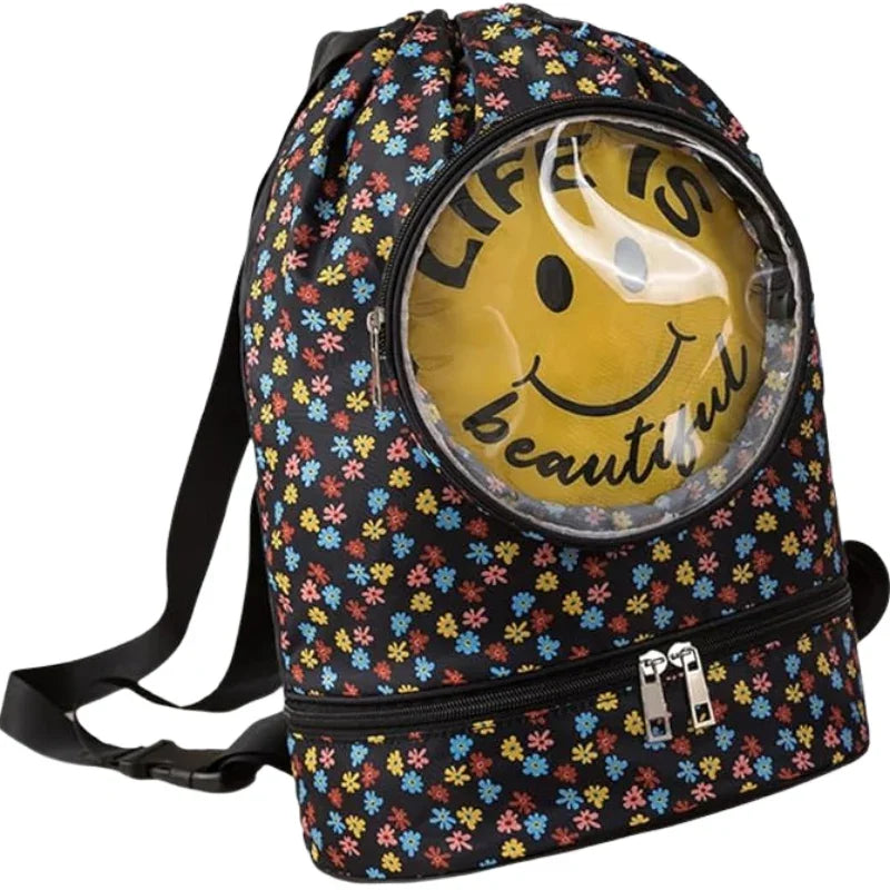 Glassy SKY Cute Swim Backpack Beach Pool Sports Bag with Wet Clothes Shoe Compartment
