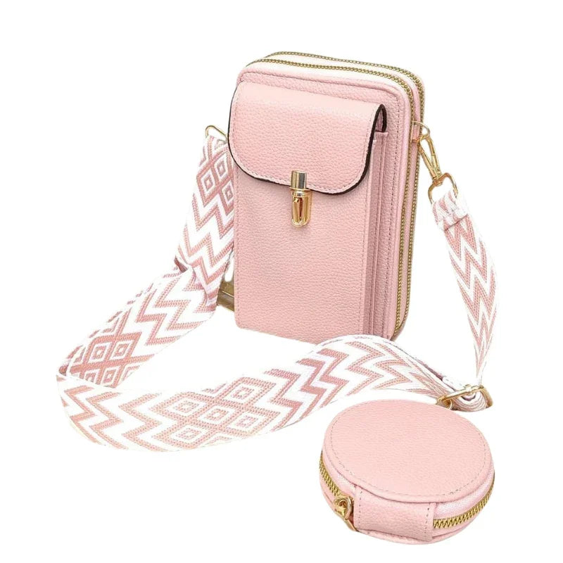 Luxe Crossbody Pouch with Bold Strap & Mini Round Purse