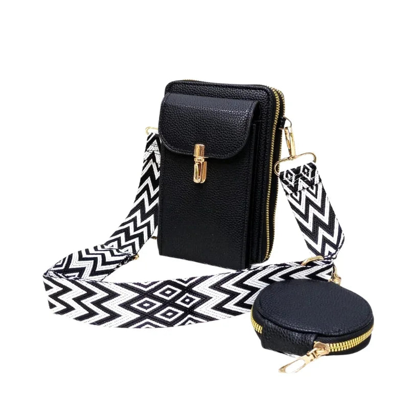 Luxe Crossbody Pouch with Bold Strap & Mini Round Purse