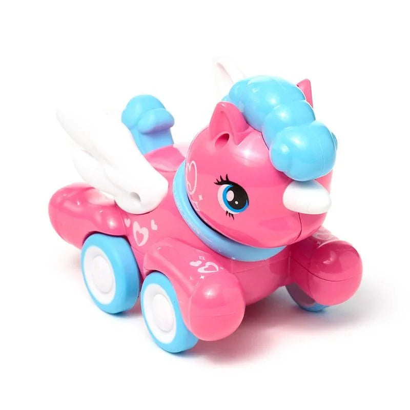 Cute Unicorn Inertia Powered Car Toy For Kids - Assorted