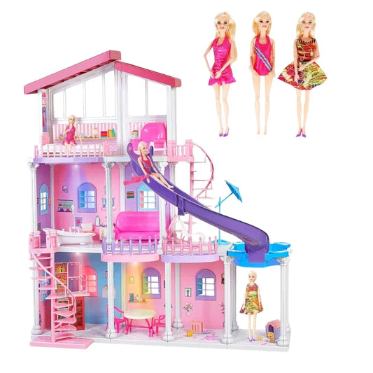 Large 3 Story Plastic Dollhouse Playhouse for Girls