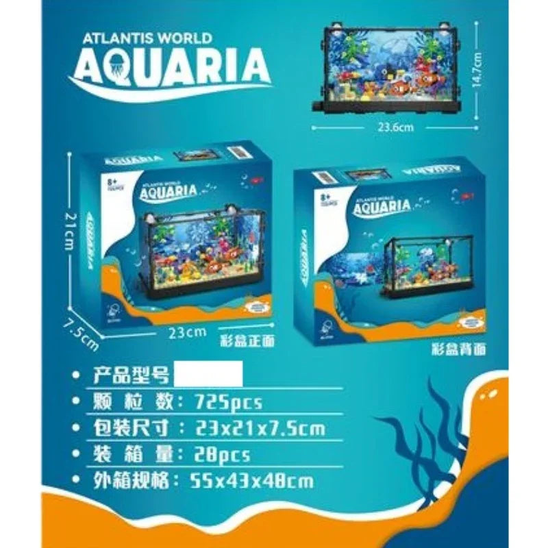 Aquarium Sea Life Building Blocks Set with Light Kit Toy for Kids Adults