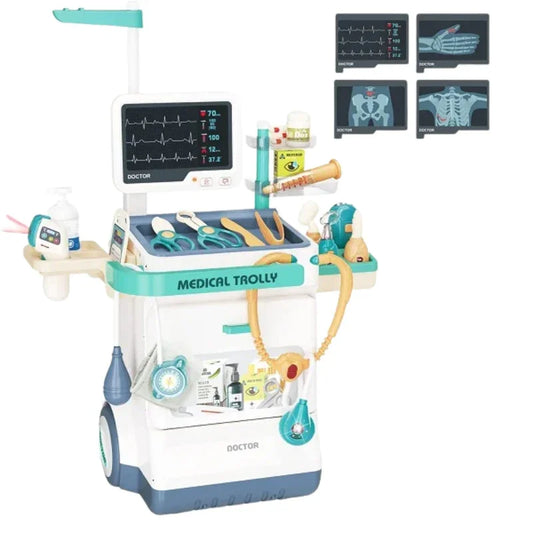 Kids Doctor Clinic Trolley Set with Medical Station, Hospital Accessories, Lights and Sounds - Pretend Play Fun