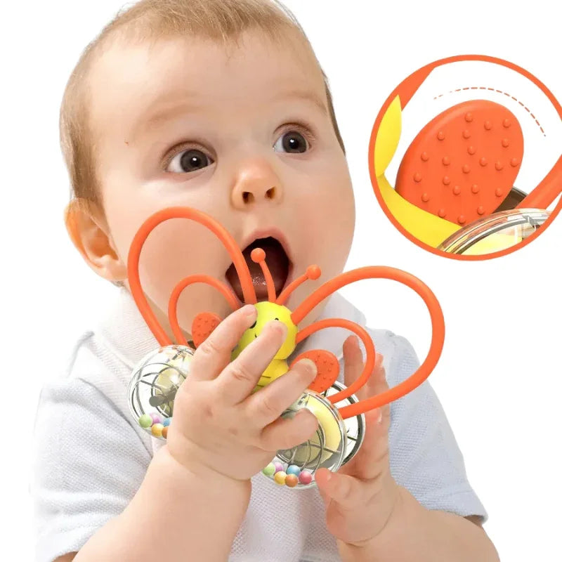 Colorful Butterfly & Dino Baby Rattle Toy with Bells – Teether & Sound Sensory Play for Infants