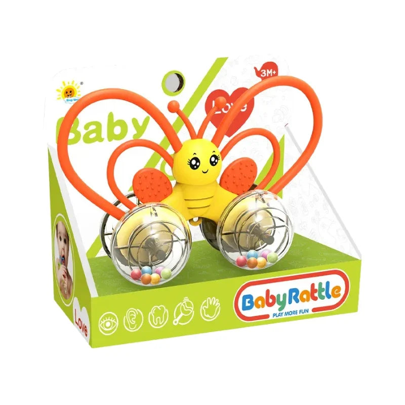 Colorful Butterfly & Dino Baby Rattle Toy with Bells – Teether & Sound Sensory Play for Infants