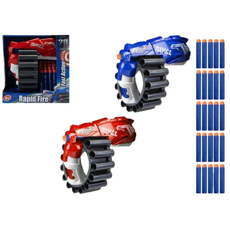 Soft Foam Bullet Blaster Toy Gun with 20 Darts & Target Wristband – 60ft Range Shooting Game for Kids