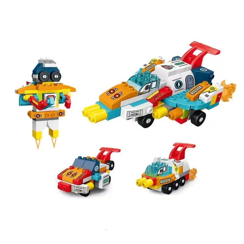 Duplo-Compatible Space Warship & Robot Car Building Set for Kids