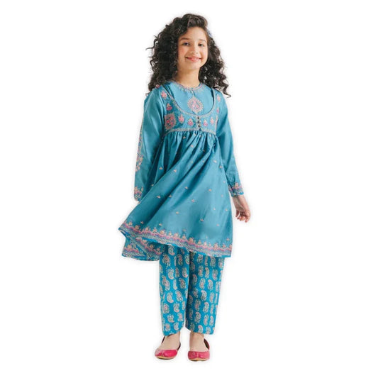 Graceful Frock Style Suit with Embroidery and Classic Shalwar