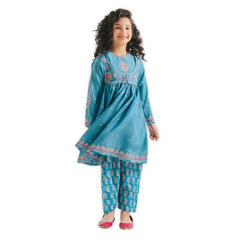 Graceful Frock Style Suit with Embroidery and Classic Shalwar
