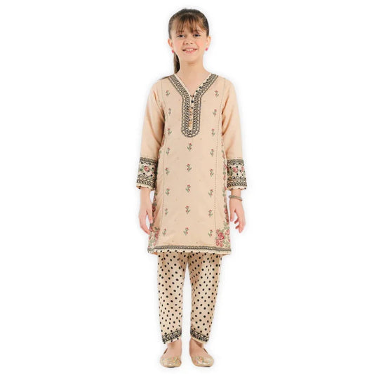 Elegant Embroidered Raw Silk Suit for Girls – 2 Piece
