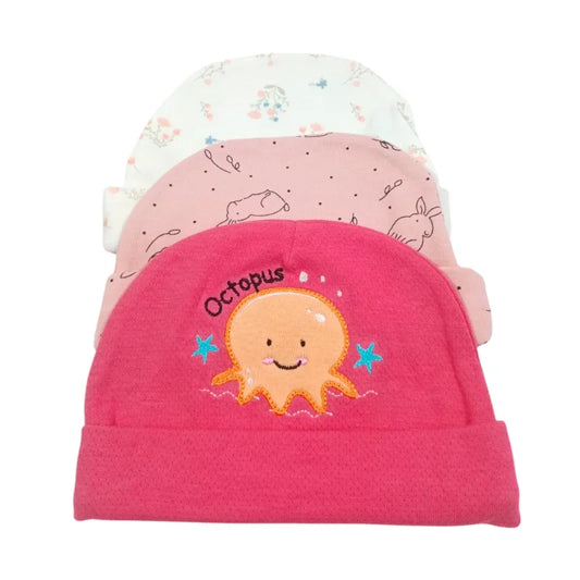 Multi  Caps Soft Cotton Baby Hats  Pack of 3
