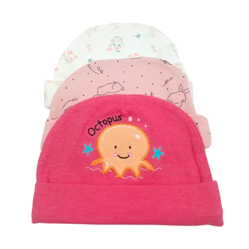 Multi  Caps Soft Cotton Baby Hats  Pack of 3