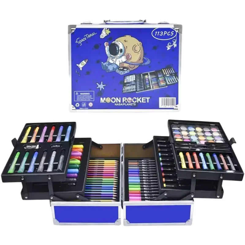 Art Suitcase Set 113 Piece 6 Sided All in One Color Kit for Kids