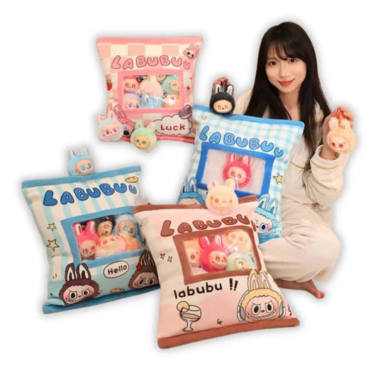 Labubu Kawaii Plush Pillow with 7 Dolls – 2-in-1 Cuddly Toy & Cushion
