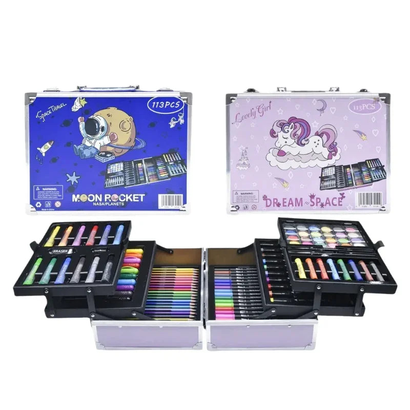 Art Suitcase Set 113 Piece 6 Sided All in One Color Kit for Kids