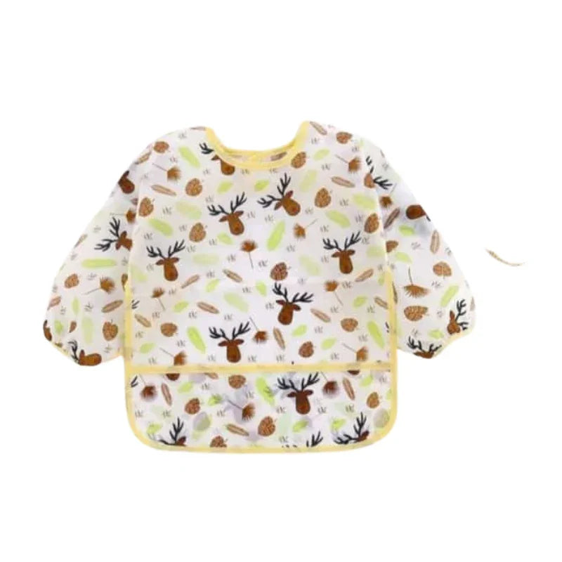 Waterproof Sleeve Feeding Bib for Girls Brown Bear Design