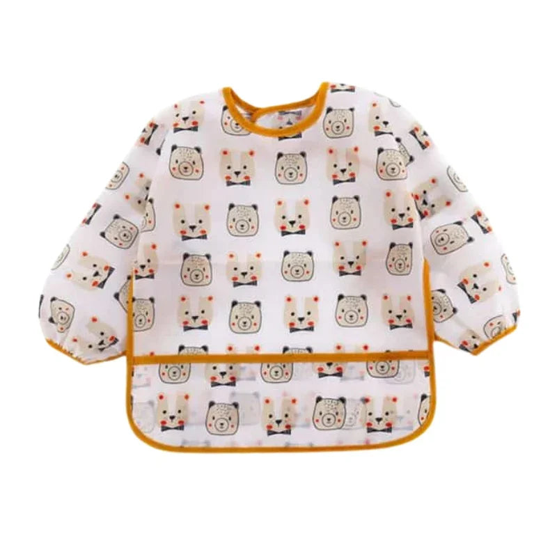 Waterproof Sleeve Feeding Bib for Girls Brown Bear Design