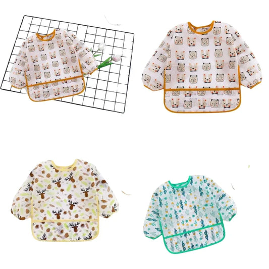 Waterproof Sleeve Feeding Bib for Girls Brown Bear Design
