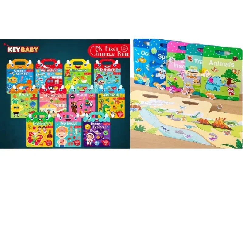 Cartoon Animal Scene Reusable Sticker Book for Children