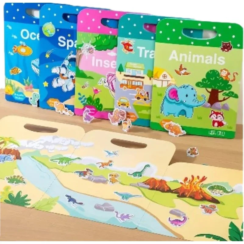 Cartoon Animal Scene Reusable Sticker Book for Children