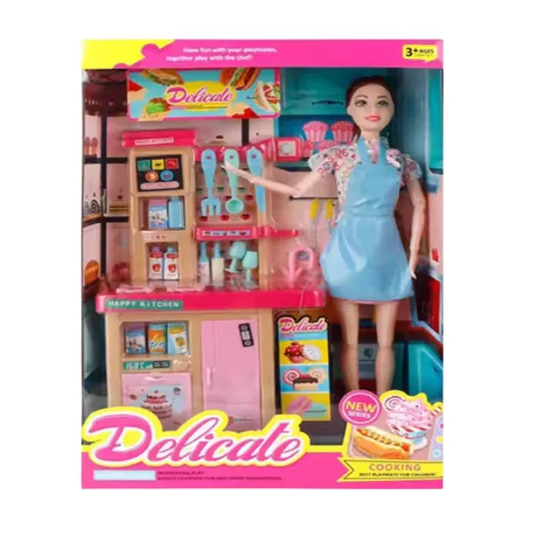 Doll Kitchen Cooking Playset with Accessories for Girls