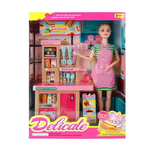 Doll Kitchen Cooking Playset with Accessories for Girls