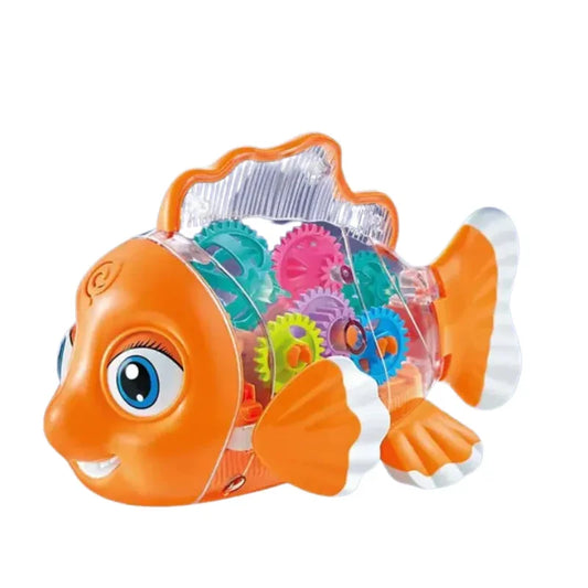 Transparent Musical Gear Fish Toy Light Up Walking Sound Toy for Toddlers and Kids