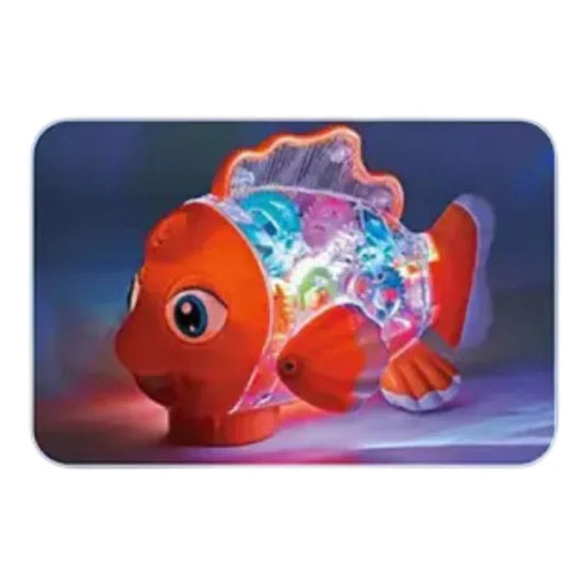 Transparent Musical Gear Fish Toy Light Up Walking Sound Toy for Toddlers and Kids