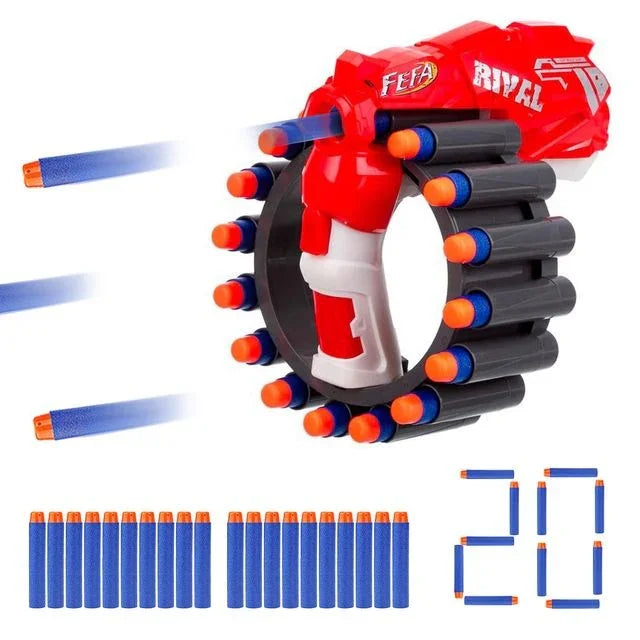 Soft Foam Bullet Blaster Toy Gun with 20 Darts & Target Wristband – 60ft Range Shooting Game for Kids